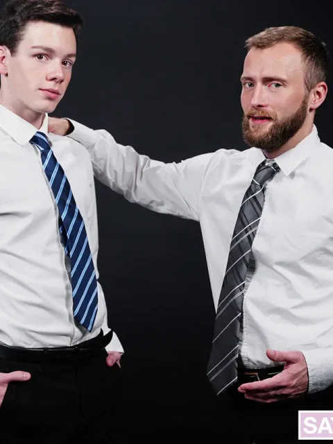 Mature gay Peter Pean pounds a hot twink from behind in raw doggystyle anal