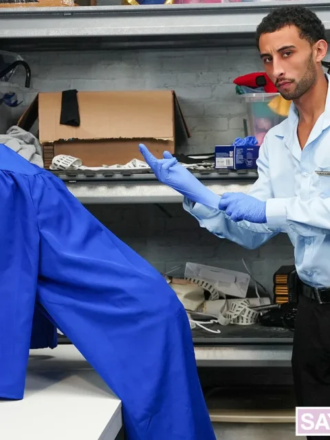 Gay security officer Luca Luv fucks a twink anally during a strip search